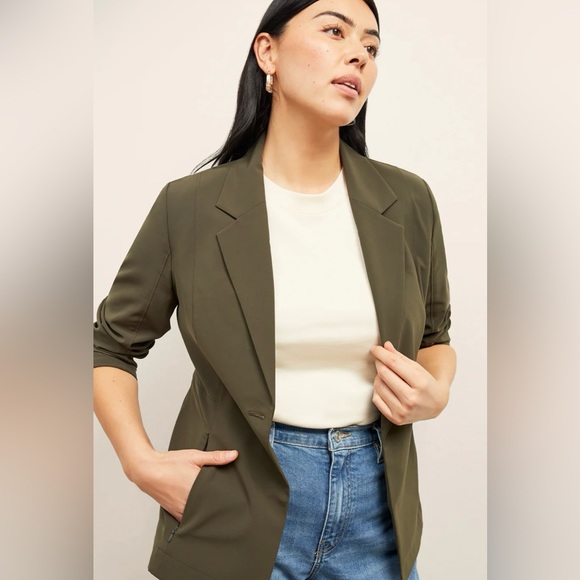 MM Lafleur The Moreland Travel Origami Tech Olive Green Blazer Size 12 - Picture 8 of 9